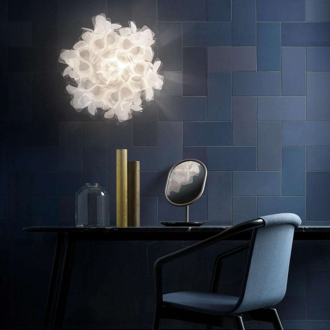 Applique murale Clizia Mama Non en cristal, blanc, 2 lumières, Ø 53 cm