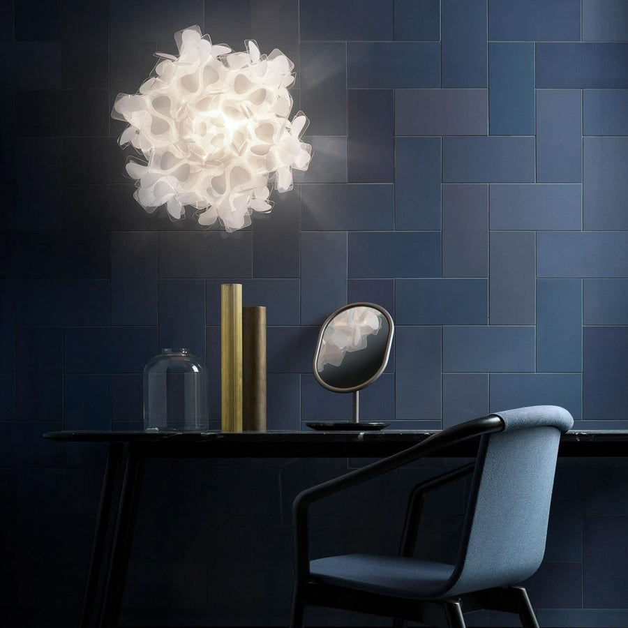 Applique murale Clizia Mama Non en cristal, blanc, 2 lumières, Ø 53 cm