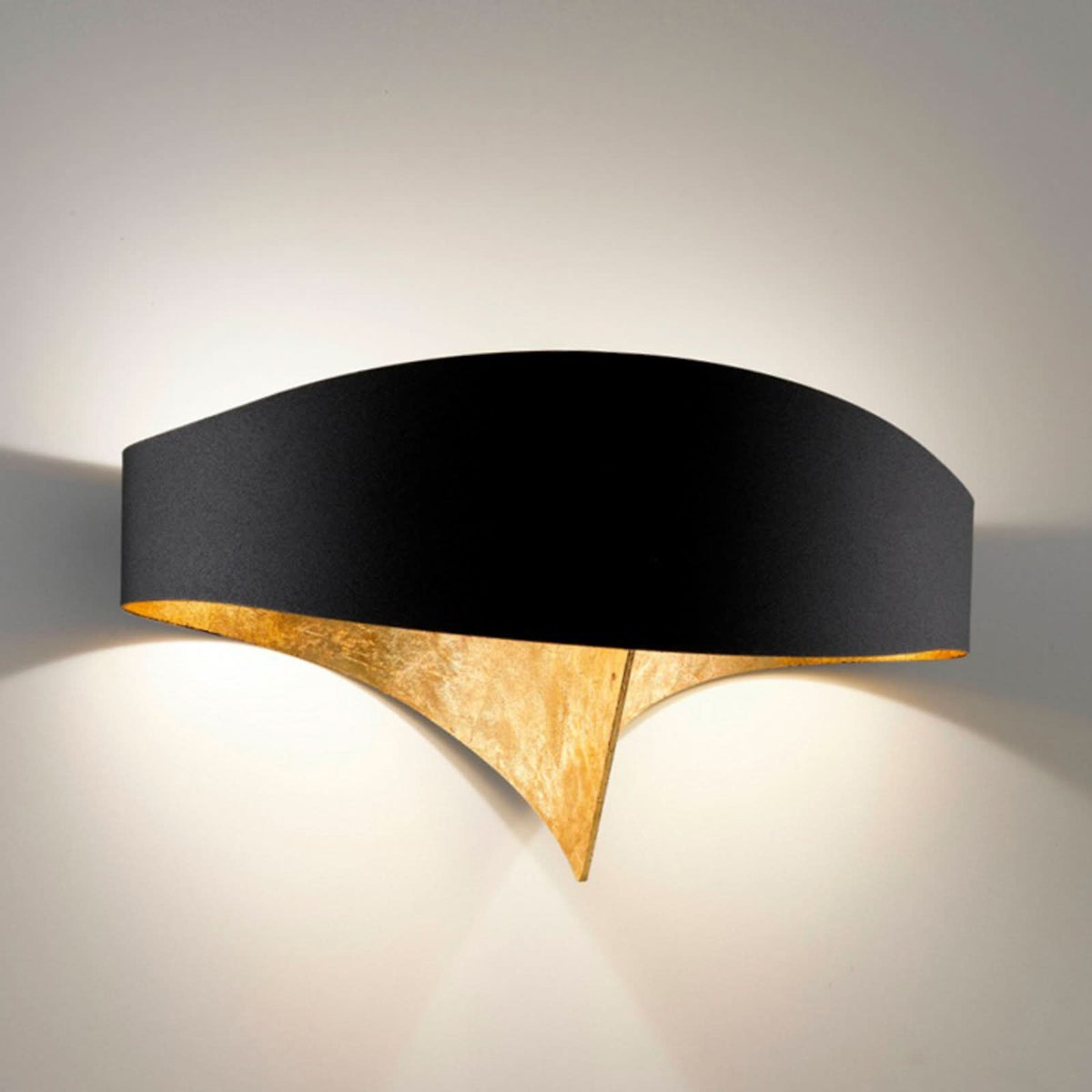 Applique murale LED en acier, noir et or, hauteur 16 cm
