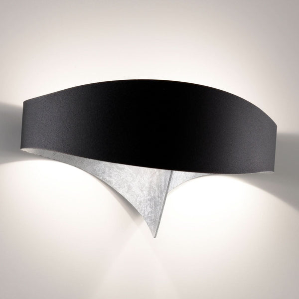 Applique murale LED Scudo en métal, noir et feuille d'argent, hauteur 16 cm