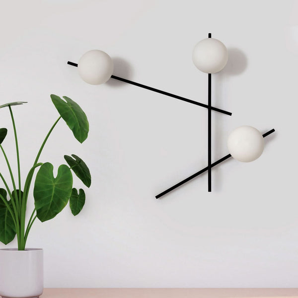 Applique murale Mikado en verre, noir et blanc, 3 lumières, hauteur 70 cm