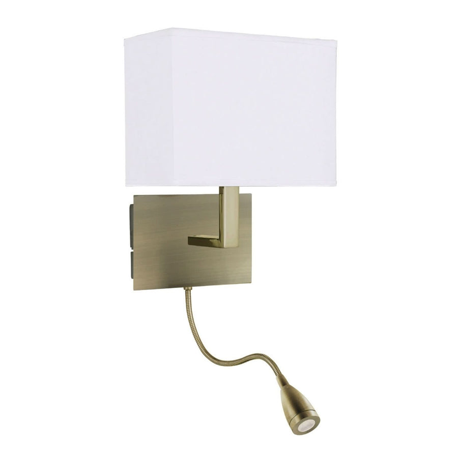 Applique murale Dario en tissu, laiton ancien et blanc, hauteur 25 cm