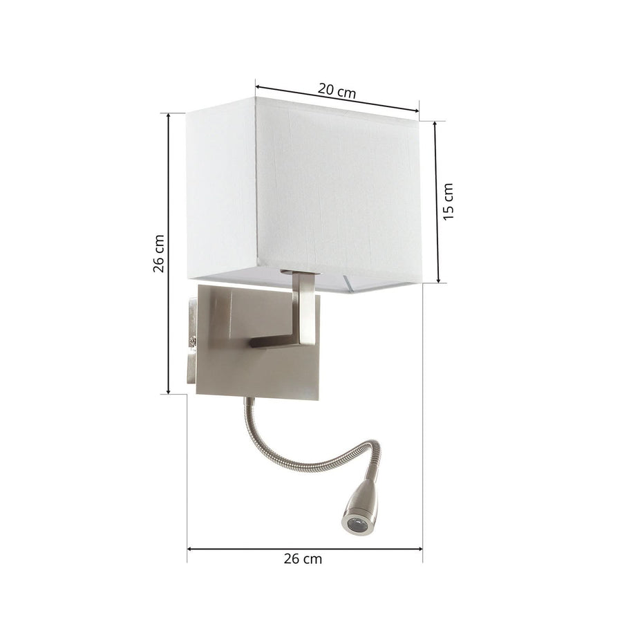 Applique murale 6519 en tissu, argenté satiné et blanc, hauteur 26 cm