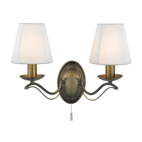 Applique murale Andretti en tissu, laiton et crème, 2 lumières, hauteur 26 cm