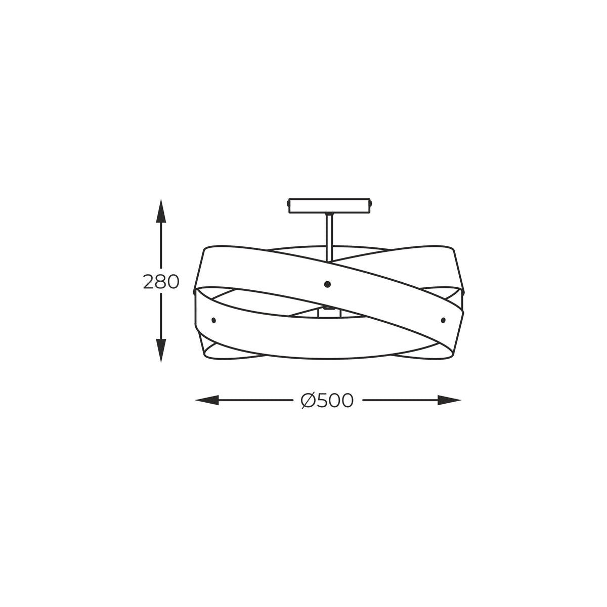 Schéma de dimensions du plafonnier avec hauteur 280 et diamètre 500.