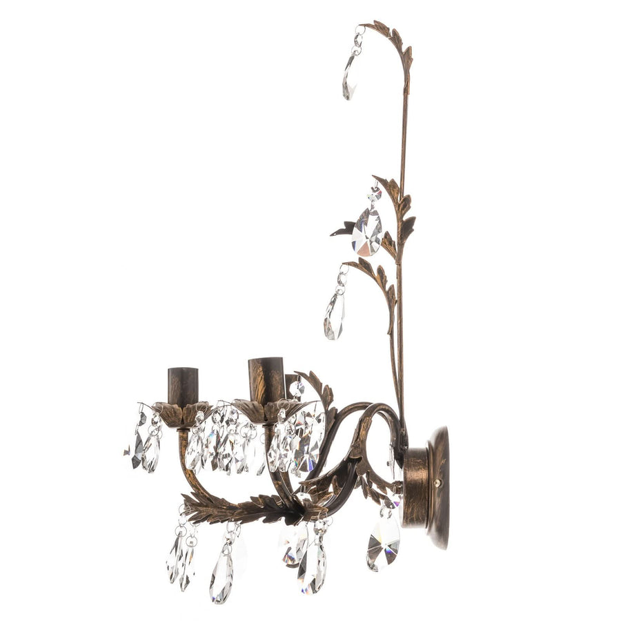 Applique murale Teresa en cristal, bronze et transparent, 3 lumières, hauteur 51 cm