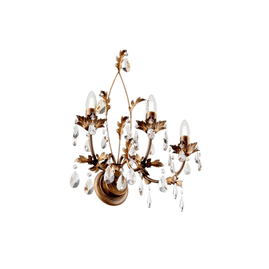 Applique murale Teresa en cristal, bronze et transparent, 3 lumières, hauteur 51 cm