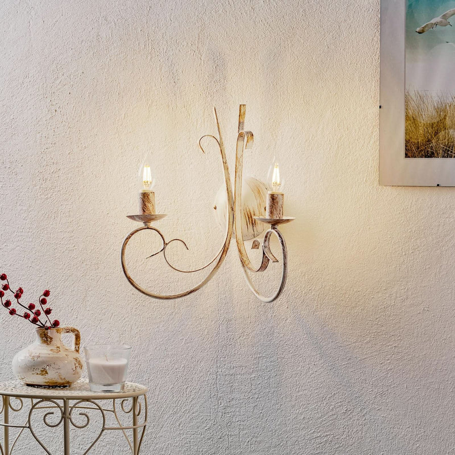 Applique murale Pompei en métal, blanc, 2 lumières, hauteur 40 cm