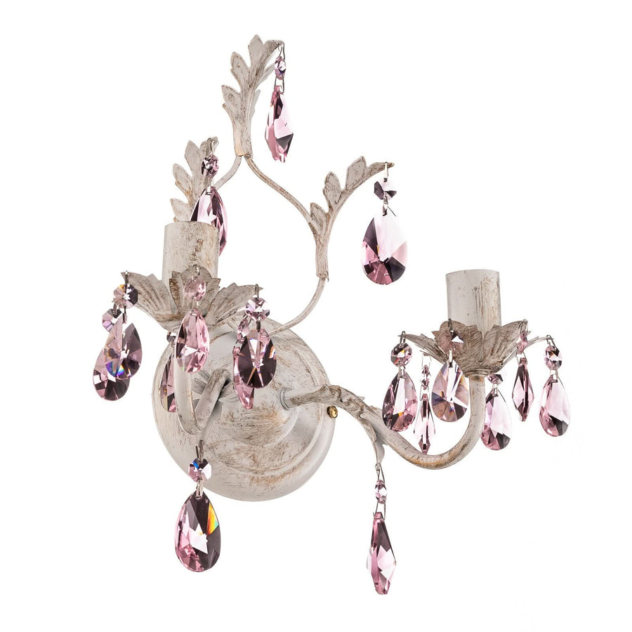 Applique murale Kate en cristal, blanc et rose, 2 lumières, hauteur 31 cm
