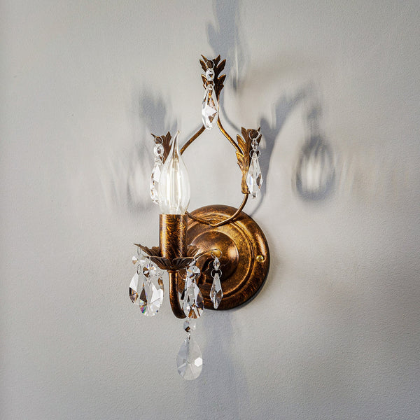 Applique murale Teresa en cristal, bronze et transparent, hauteur 30 cm