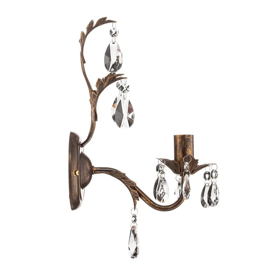 Applique murale Teresa en cristal, bronze et transparent, hauteur 30 cm