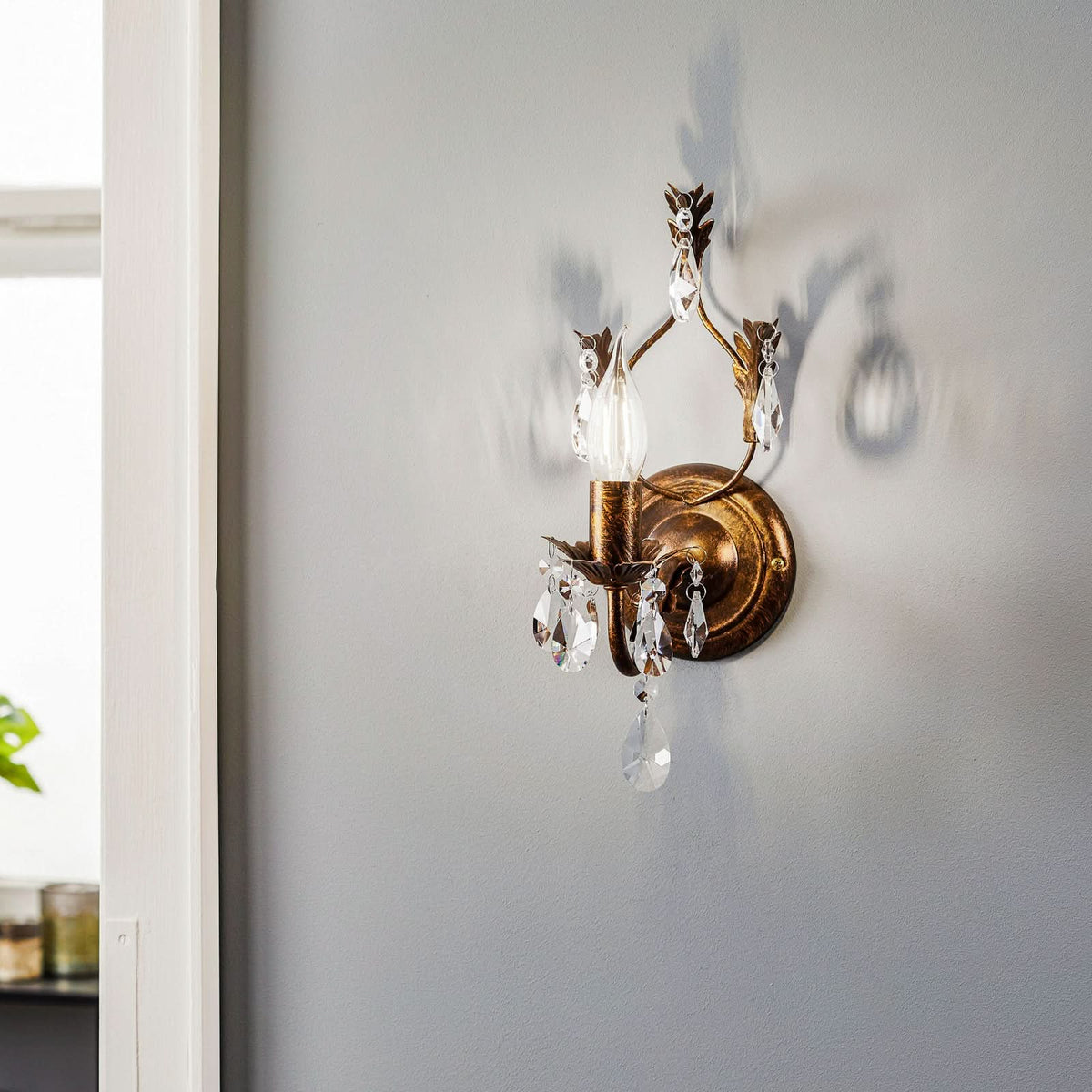 Applique murale Teresa en cristal, bronze et transparent, hauteur 30 cm