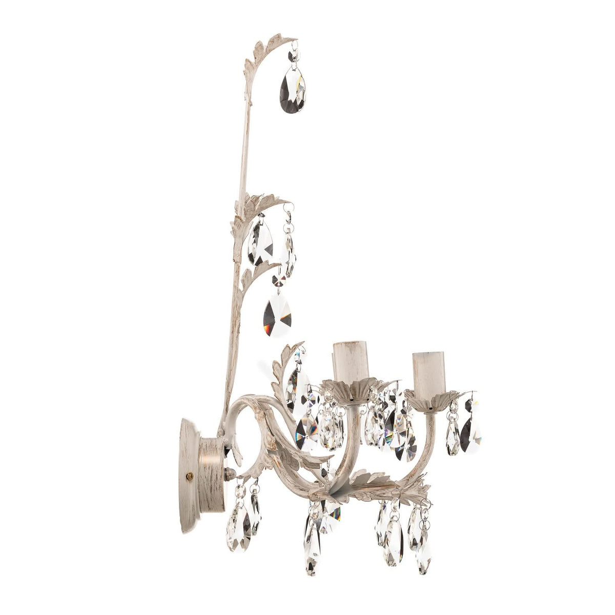 Applique murale Teresa en cristal, ivoire et doré, 3 lumières, hauteur 50 cm