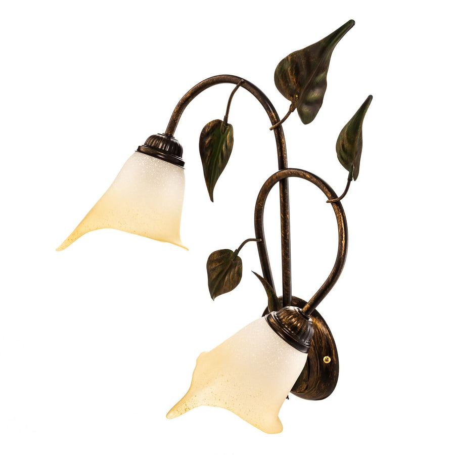 Applique murale Miranda en verre, bronze et vert, 2 lumières, hauteur 48 cm