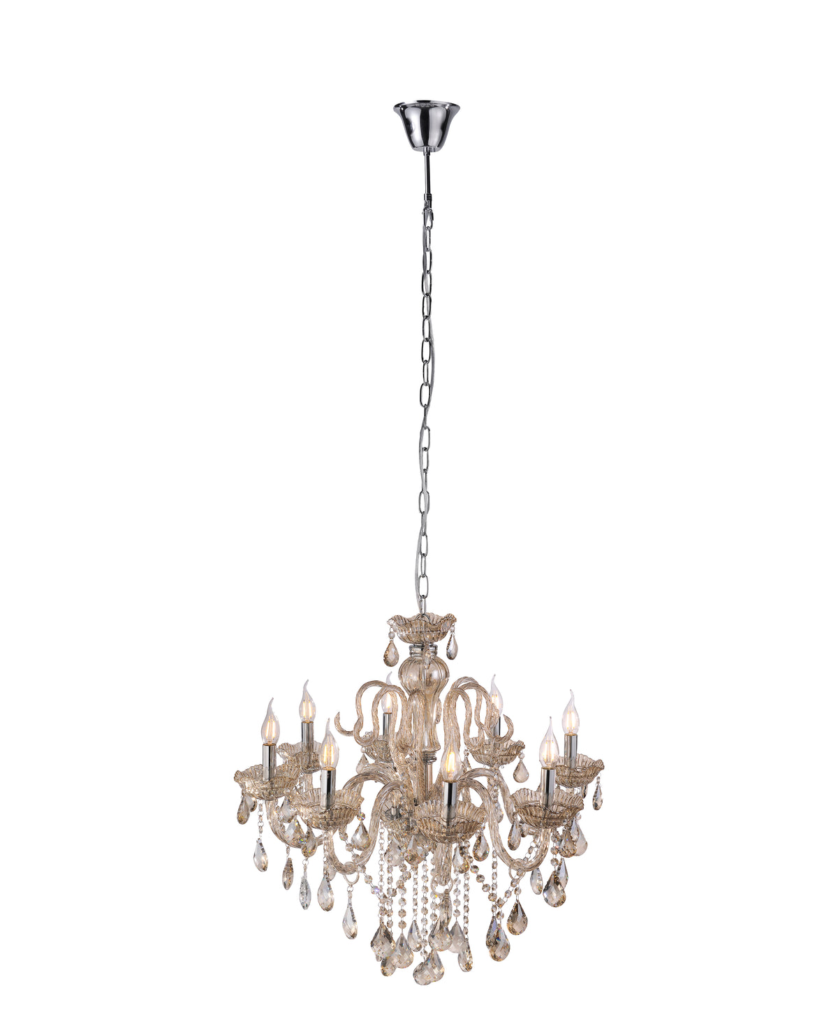 Suspension Gracia 8 lumières laiton, cristal