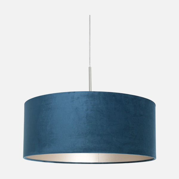 Suspension bleu, abat-jour velours Ø 50 cm réglable, salon | Velira