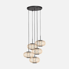 Bambus-Hängeleuchte, 5 durchbrochene Kugeln im Kaskaden-Design Ø 50 cm | Java