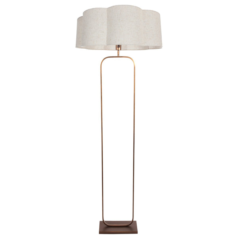 Vue d'ensemble du lampadaire, montrant le socle carré et le cadre métallique ajouré.