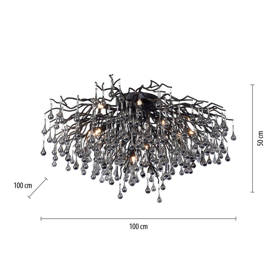 Plafonnier Icicle 14 lumières noir, verre