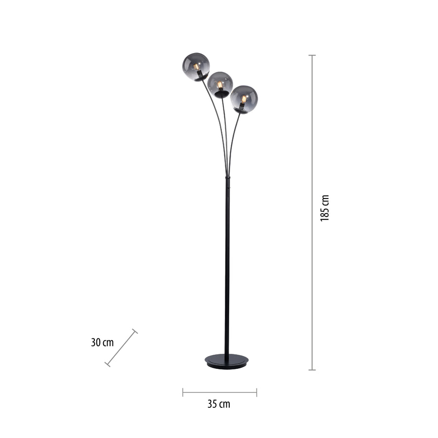 Lampadaire Big Widow 3 lumières noir, verre