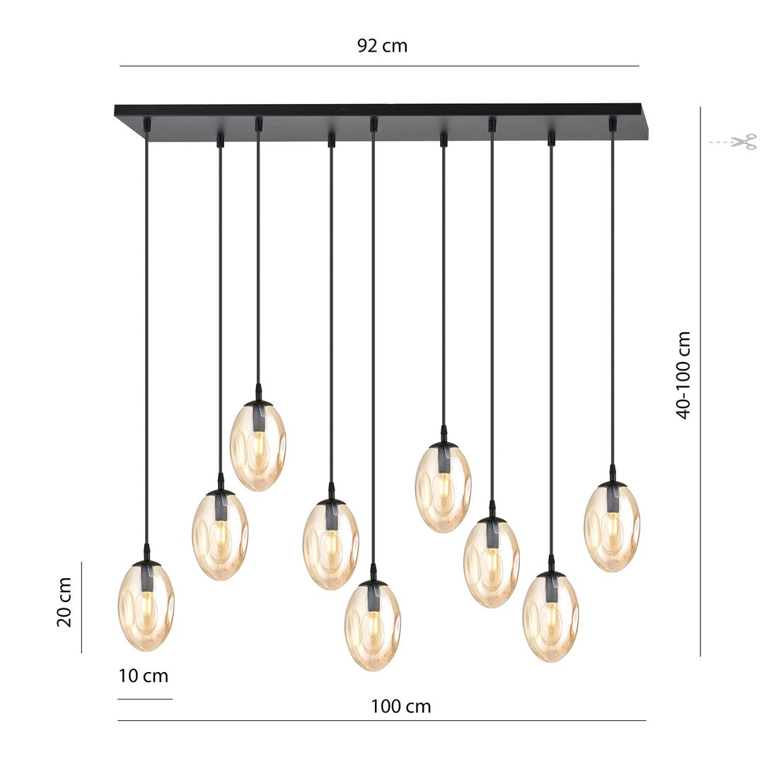 Schéma de dimensions indiquant 92 cm de large, 100 cm de long et hauteur réglable