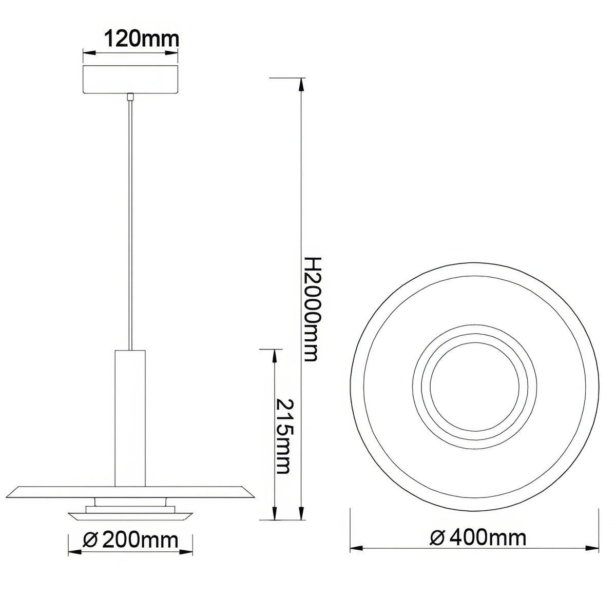 Suspension LED Tina blanche mat et noire, Ø 40 cm
