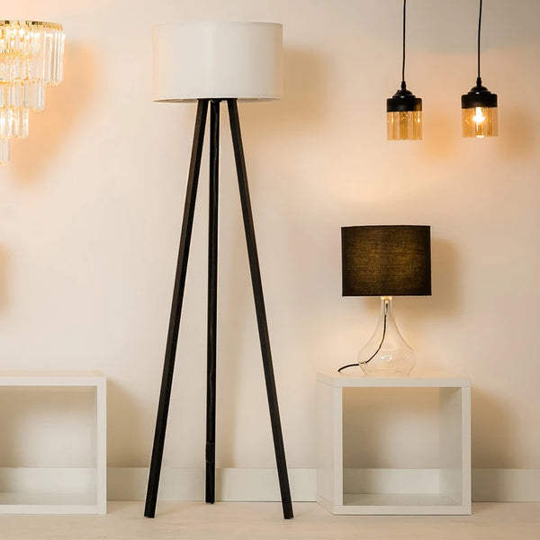Lampadaire Piko noir et blanc, bois