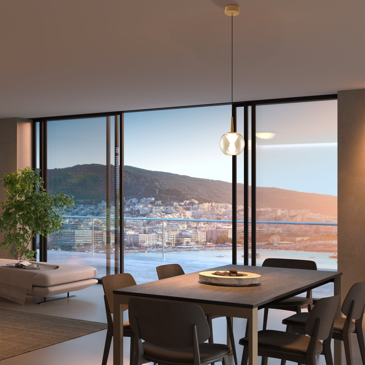 Suspension LED Andromeda dorée, verre bronze