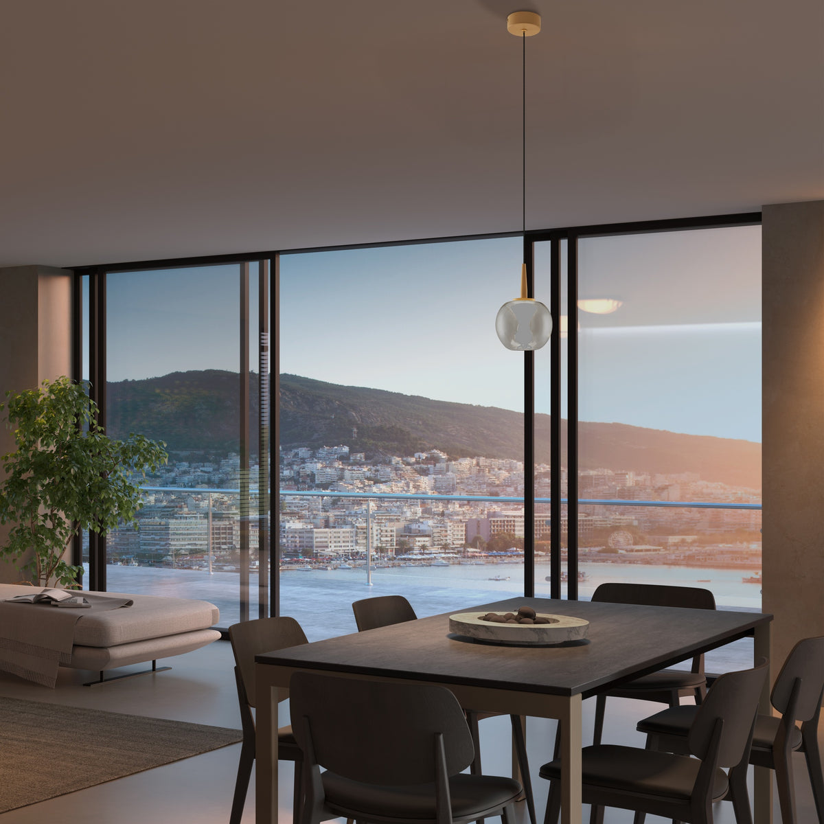 Suspension LED Andromeda dorée, verre bronze