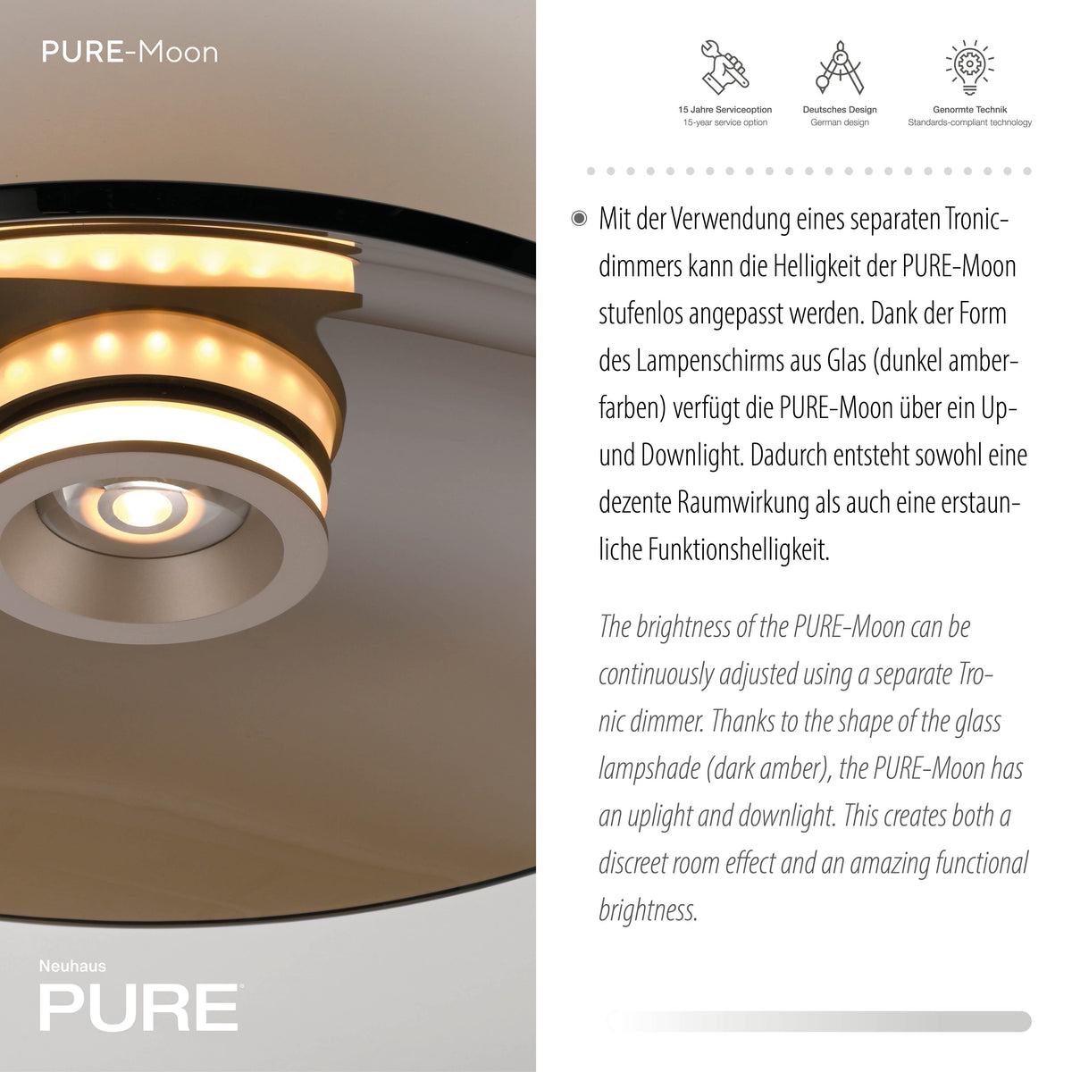 Gros plan sur la source lumineuse et texte explicatif sur le variateur