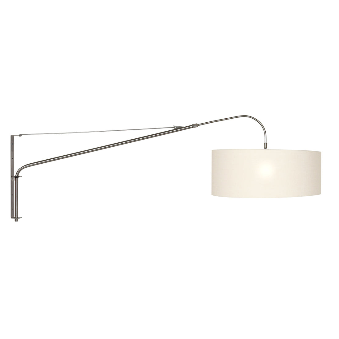Große bogenförmige Wandleuchte aus Stahl, Lampenschirm aus weißem Leinen Ø50 cm für das Wohnzimmer | Classy