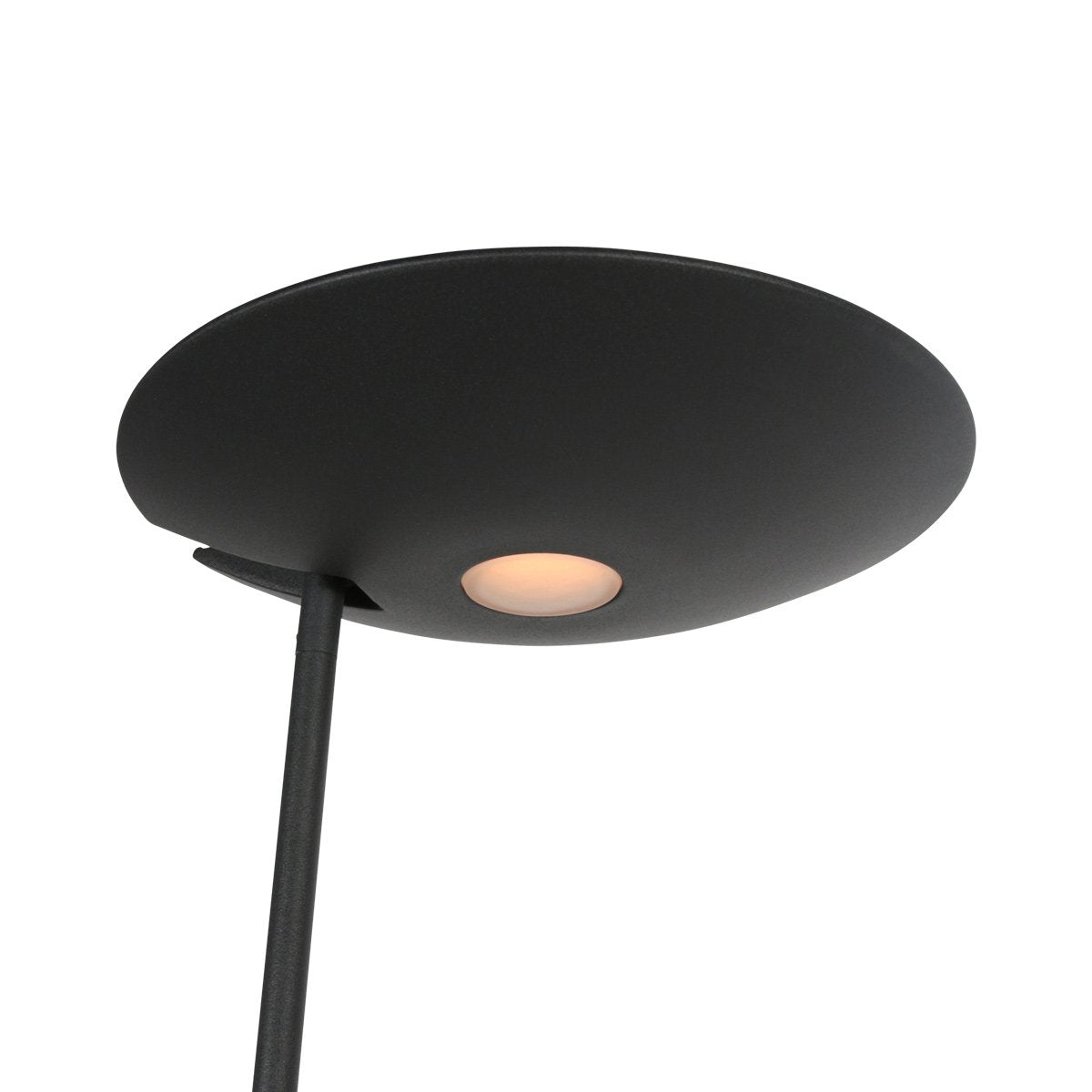 Détail du diffuseur supérieur rond avec LED allumée sous l'abat-jour.