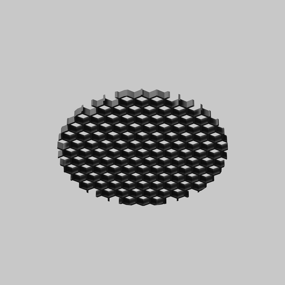 Grille anti-éblouissement en nid d'abeille noire vue de face