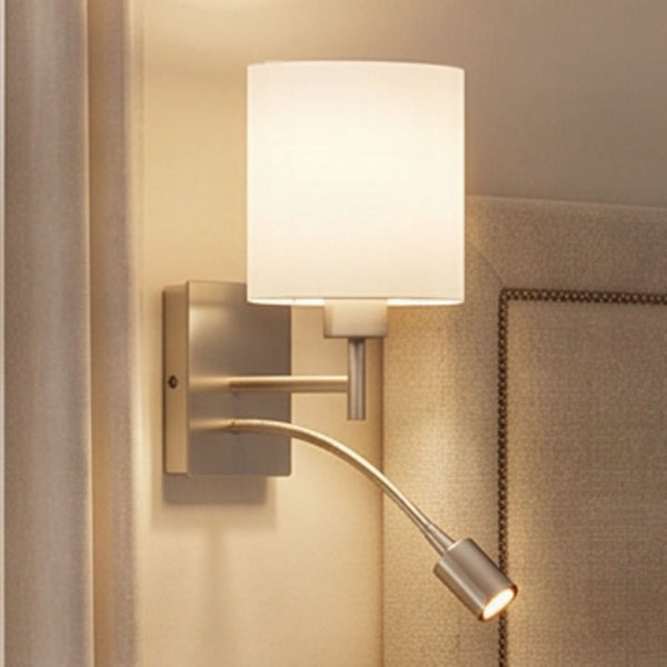 Applique murale Camilo en tissu, blanc et nickel mat, hauteur 28 cm