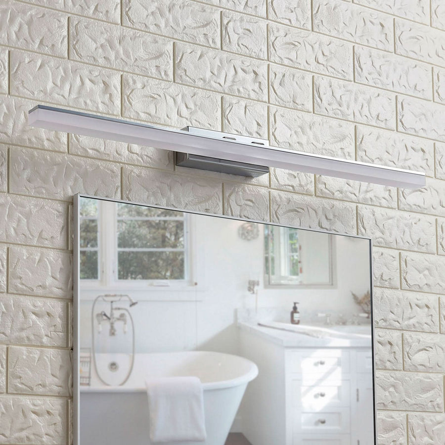 Applique murale LED Julie en métal, blanc satiné et chromé, hauteur 5,7 cm, IP44, 3000 K, 14,5 W