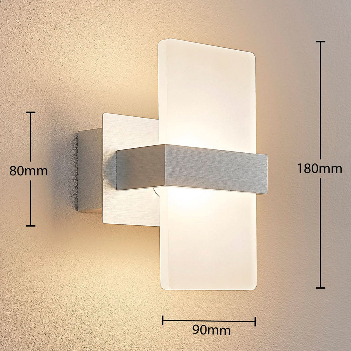 Applique murale LED Yorick en métal, blanc satiné et aluminium brossé, hauteur 18 cm