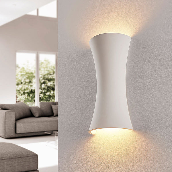 Applique murale en plâtre, blanc, 2 lumières, hauteur 30 cm