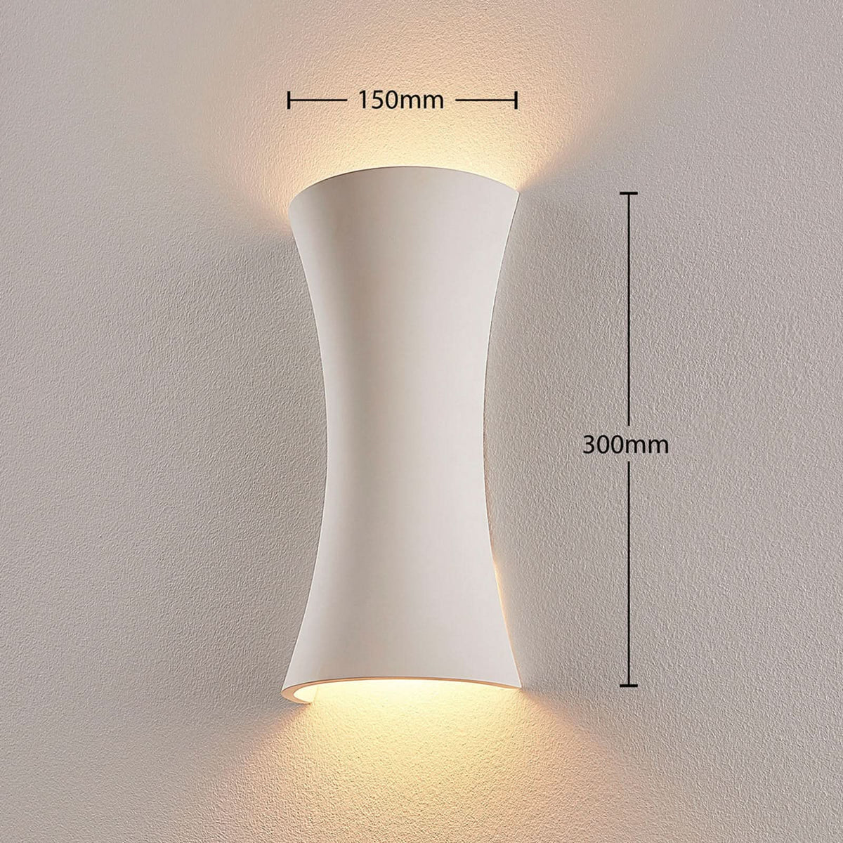 Applique murale en plâtre, blanc, 2 lumières, hauteur 30 cm