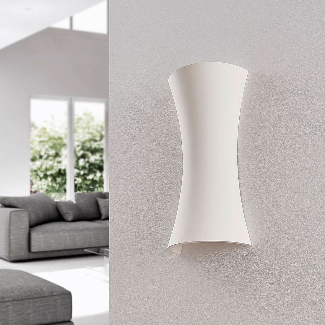 Applique murale en plâtre, blanc, 2 lumières, hauteur 30 cm