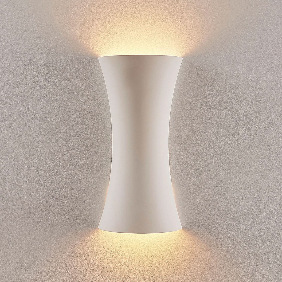 Applique murale en plâtre, blanc, 2 lumières, hauteur 30 cm