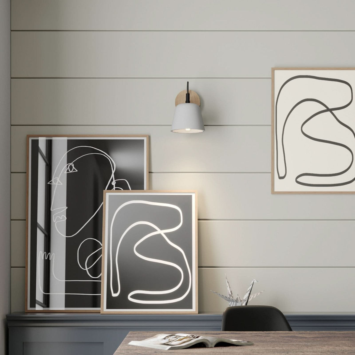 Applique murale Kalinda en bois, gris et chêne, hauteur 20 cm
