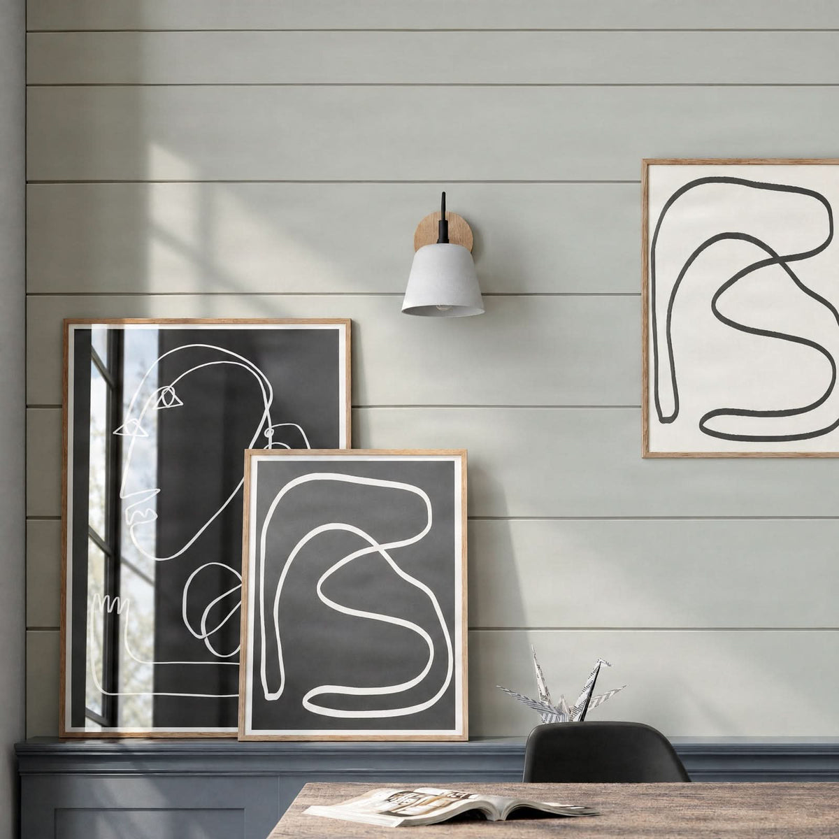 Applique murale Kalinda en bois, gris et chêne, hauteur 20 cm
