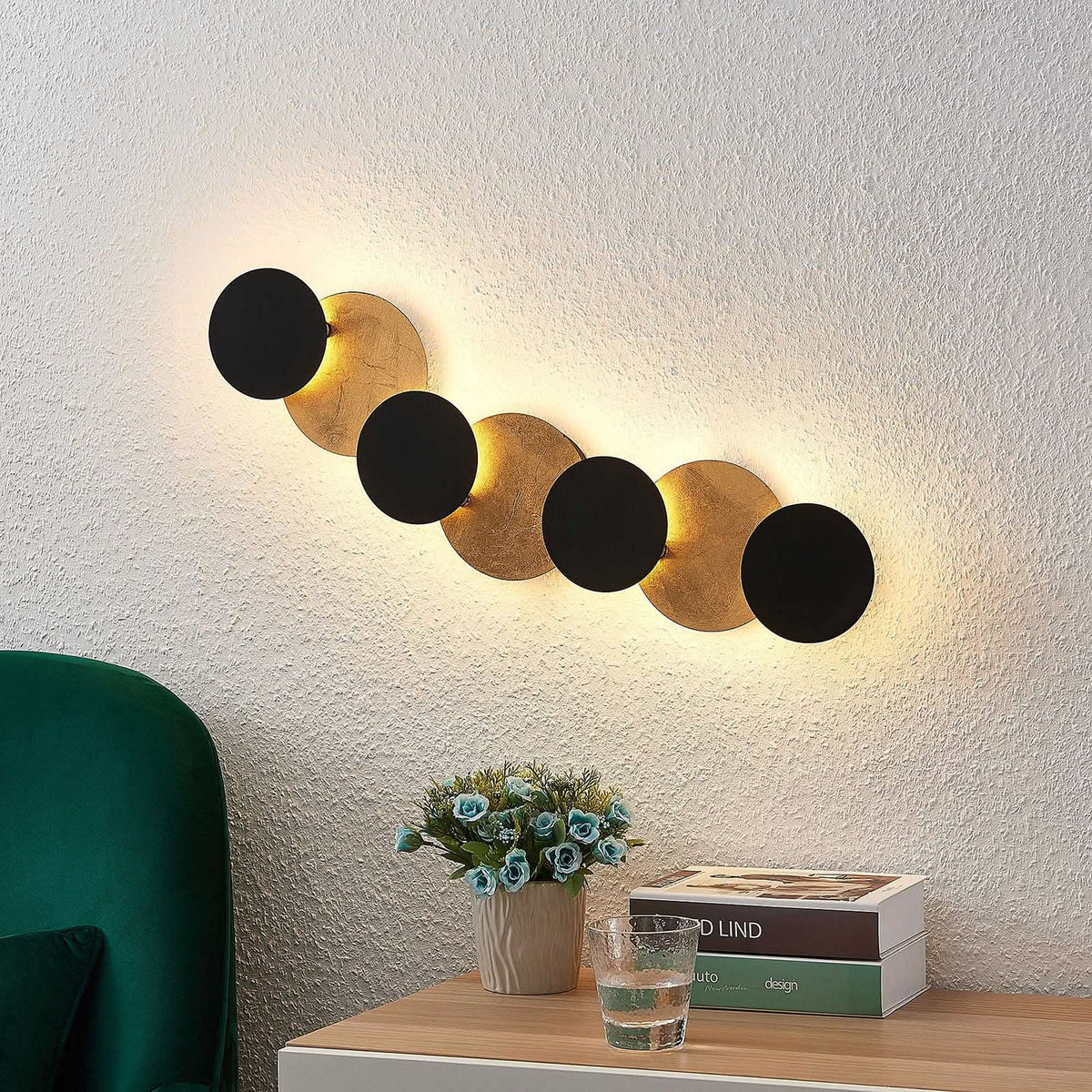 Applique murale LED Grazyna en métal, noir et doré, hauteur 5 cm