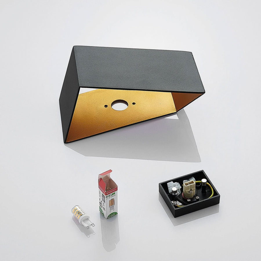 Applique murale Assona en aluminium, noir et doré, hauteur 16,5 cm