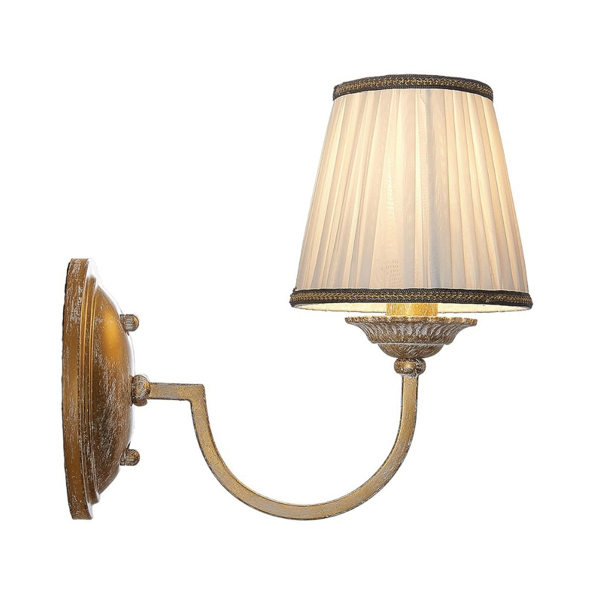 Applique murale Lumiel en tissu, crème et laiton ancien, hauteur 27 cm