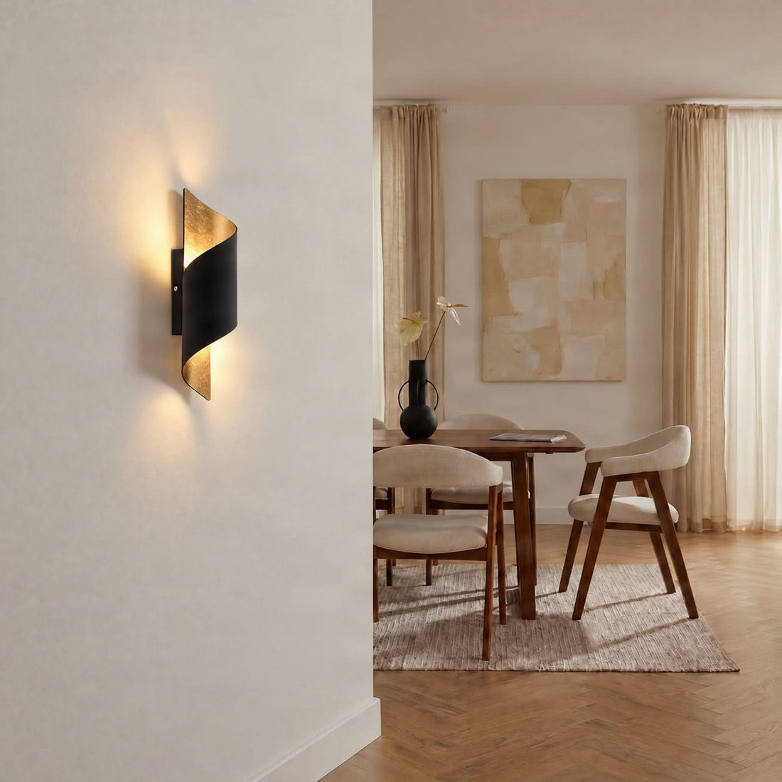 Applique murale Desirio en métal, noir et doré, hauteur 35 cm