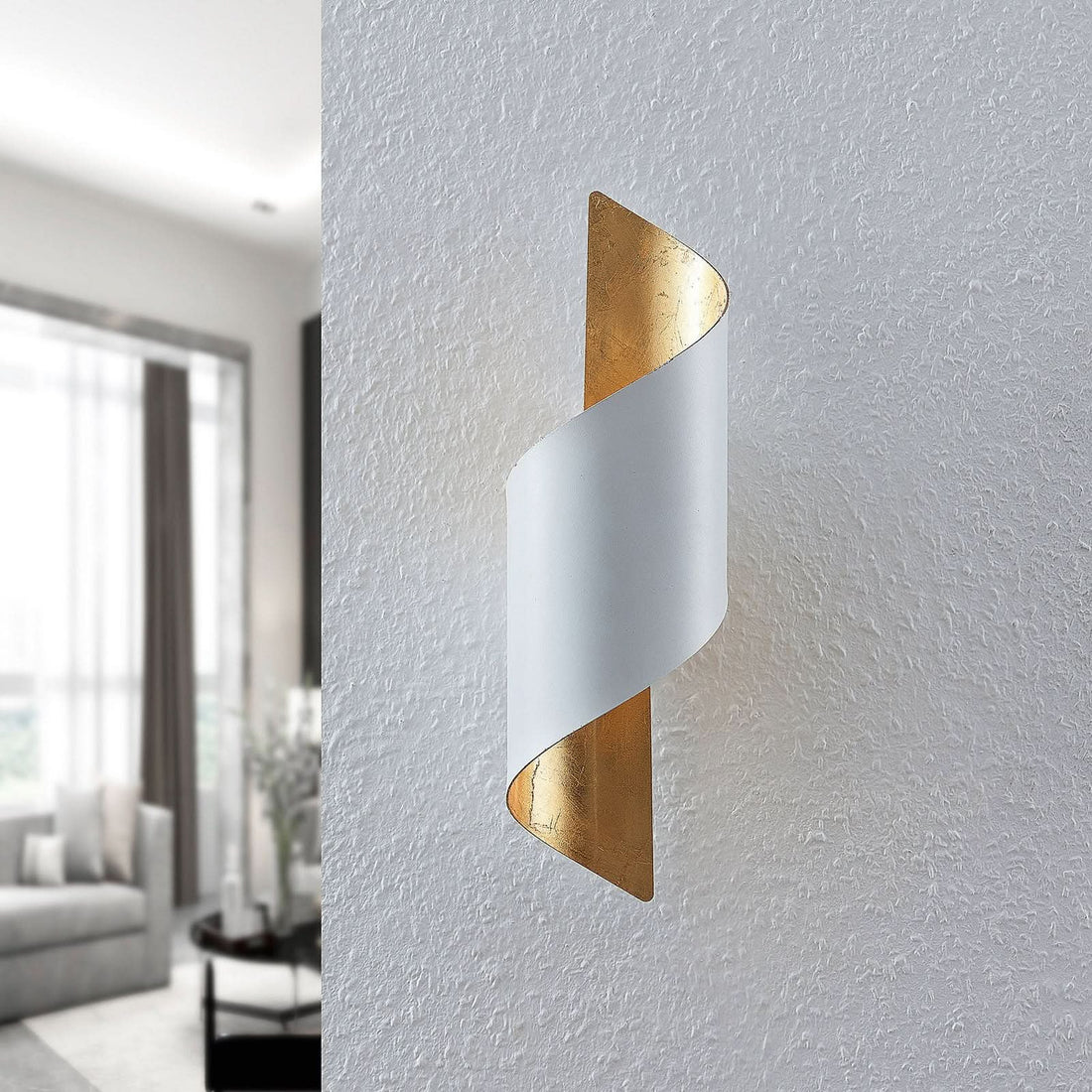 Applique murale Desirio en métal, blanc et doré, hauteur 35 cm