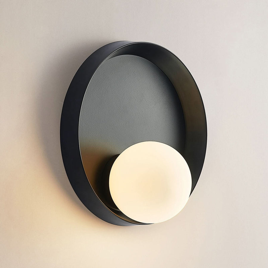 Applique murale Andelina en verre, noir mat et blanc, Ø 30 cm