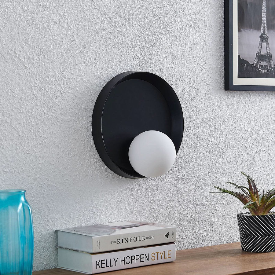 Applique murale Andelina en verre, noir mat et blanc, Ø 30 cm