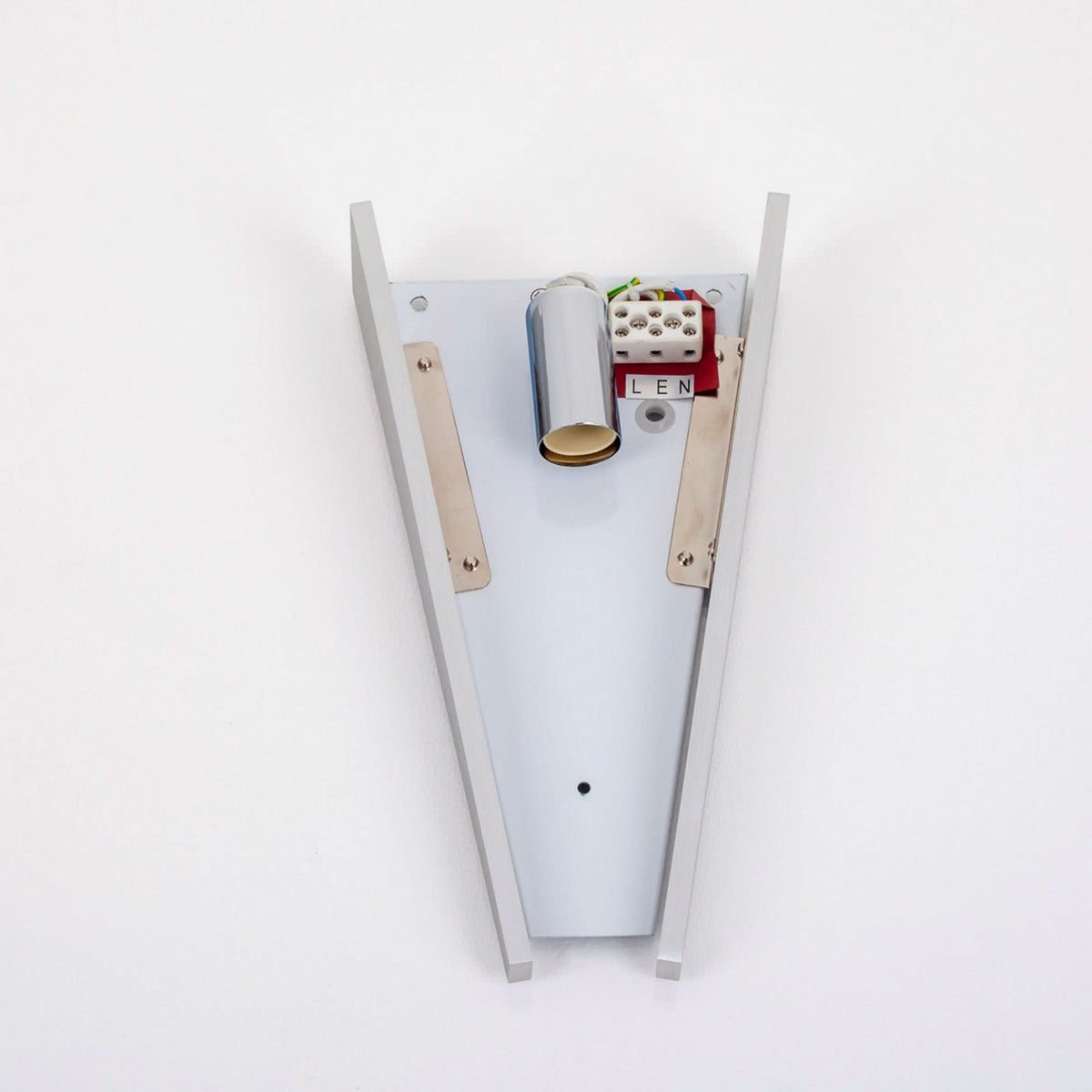 Applique murale en verre, blanc satiné et aluminium brossé, hauteur 31 cm